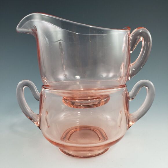 VTG Cambridge Glass Pink Creamer & Open Sugar Set #138 Elegant Era 1927 - USA - Picture 3 of 10